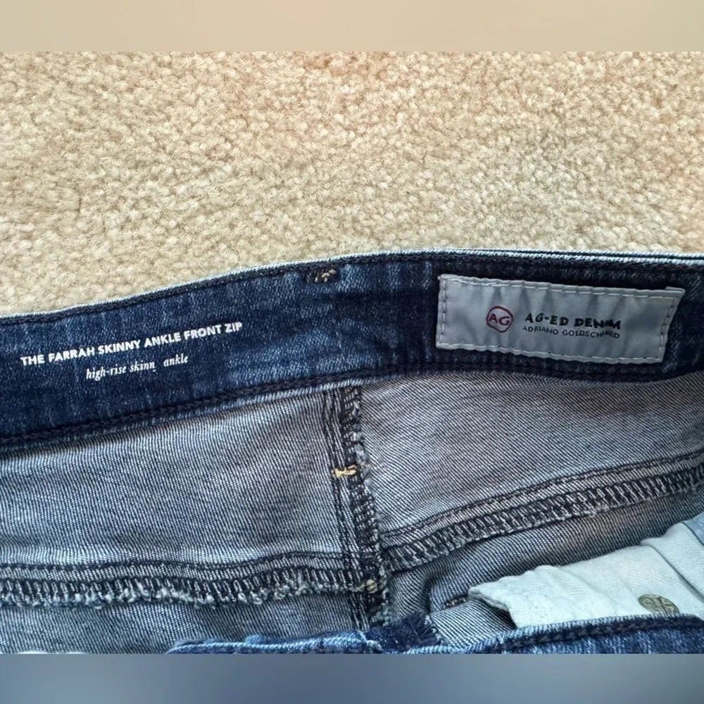 Women’s AG-ED Denim The Farrah Skinny Ankle Front Zip High Rise Jeans Sz 32R